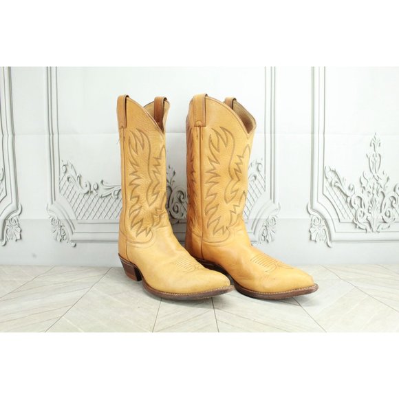 Justin Brown Leather Embroidered Cowboy Western Boots USA Made Size 9 D - Picture 3 of 9